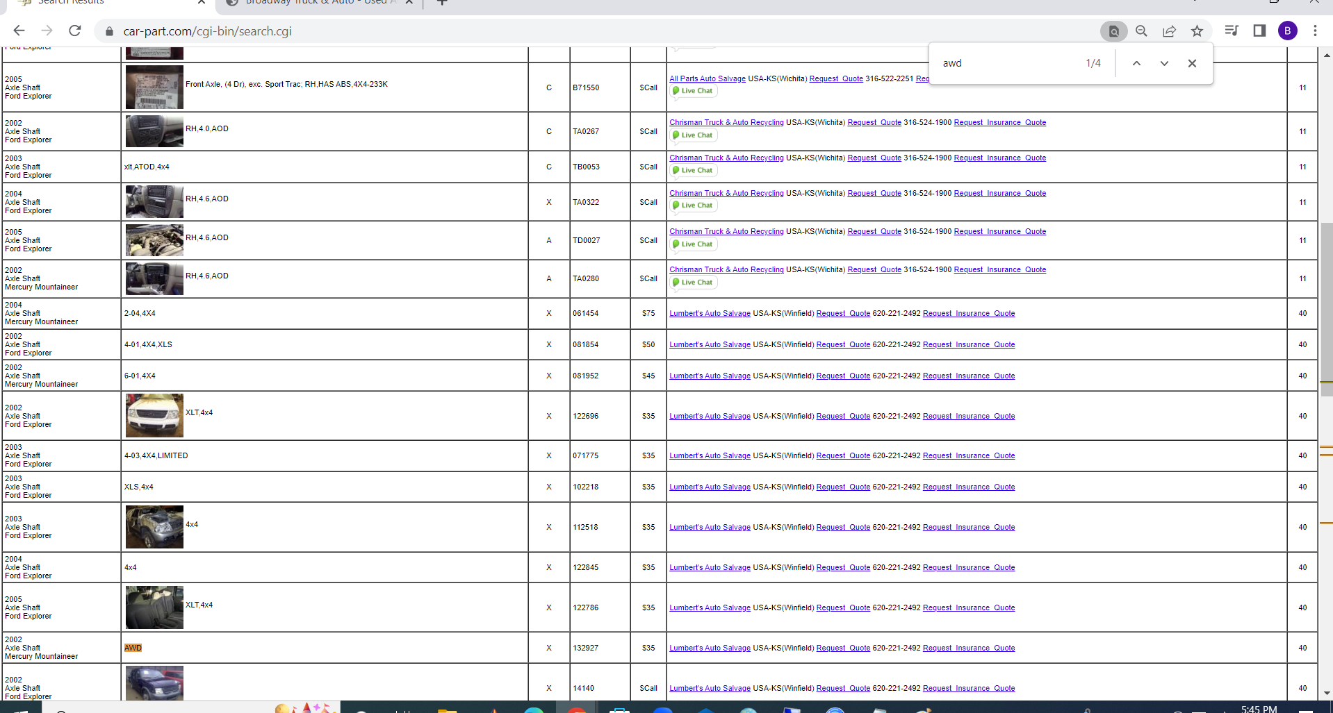 Drive shaft missing on 2004 Mercury Mountaineer (v6, 4liter, awd) just